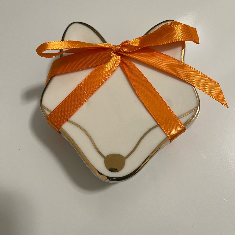 Fox-Shaped Coasters (qty 4) with Gold Trim and Orange Ribbon